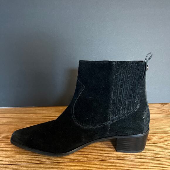 Donald Pliner Black Suede Western Banks Heeled Ankle Booties Womens 8.5 - Picture 8 of 13